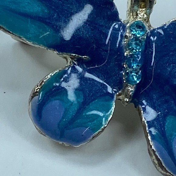 Silver & Shade of Blue Enameled Butterfly Pin Brooch Jewelry Rhinestone Accents - Picture 10 of 16